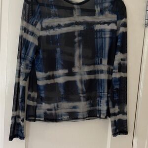 NWOT Rebecca Minkoff Blue and Black Plaid Sheer Long-Sleeve Top
